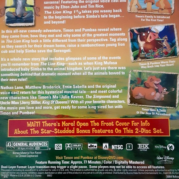 Walt Disney DVD Lot; The Lion King Platinum Edition & The Lion King 1 1/2 - Picture 6 of 7